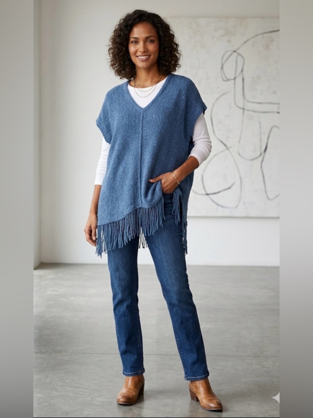 J. Jill Navy Blue V-Neck Knit Sweater